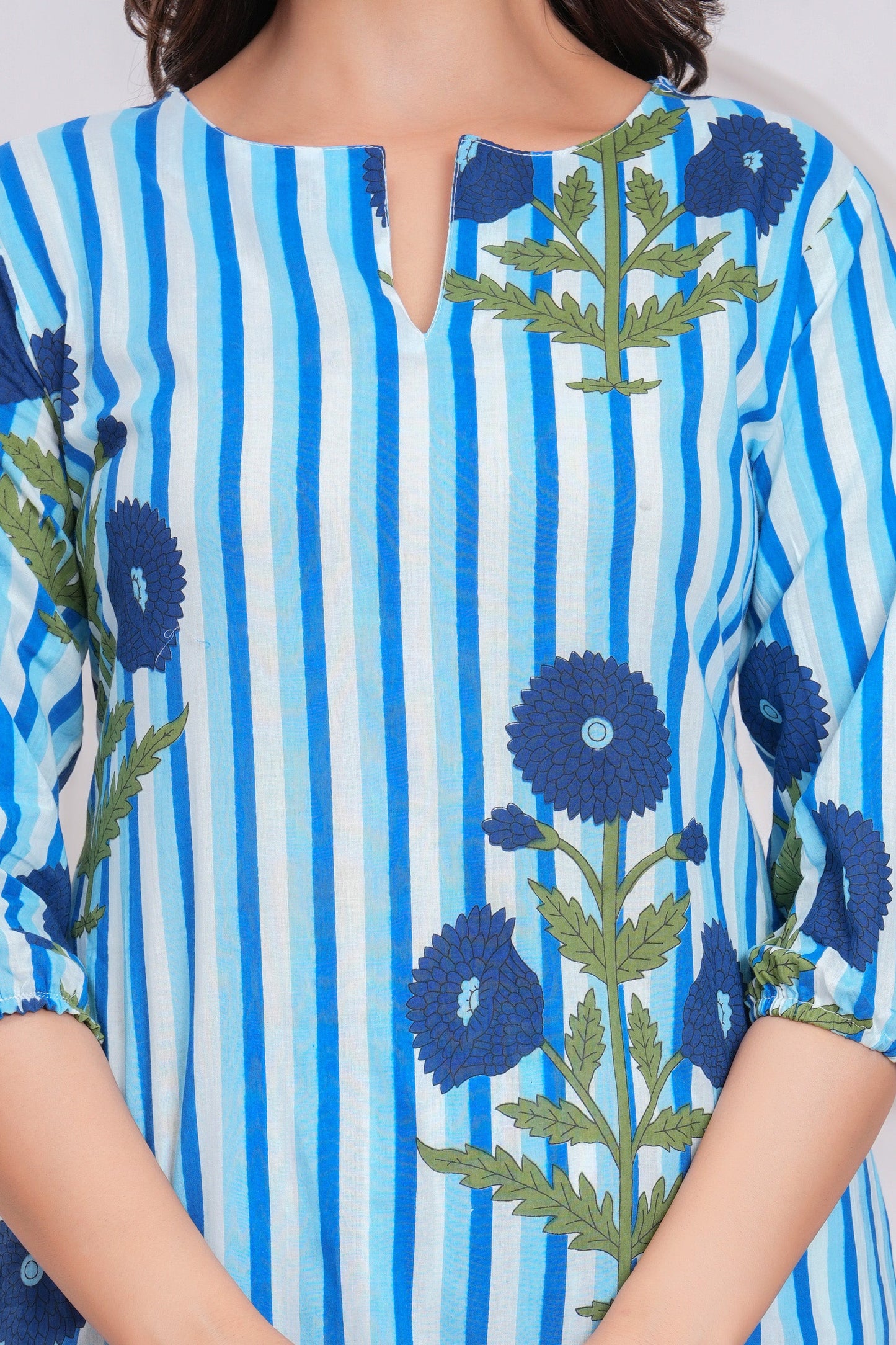 Blue Printed Cotton Kurta and Palazzo Set