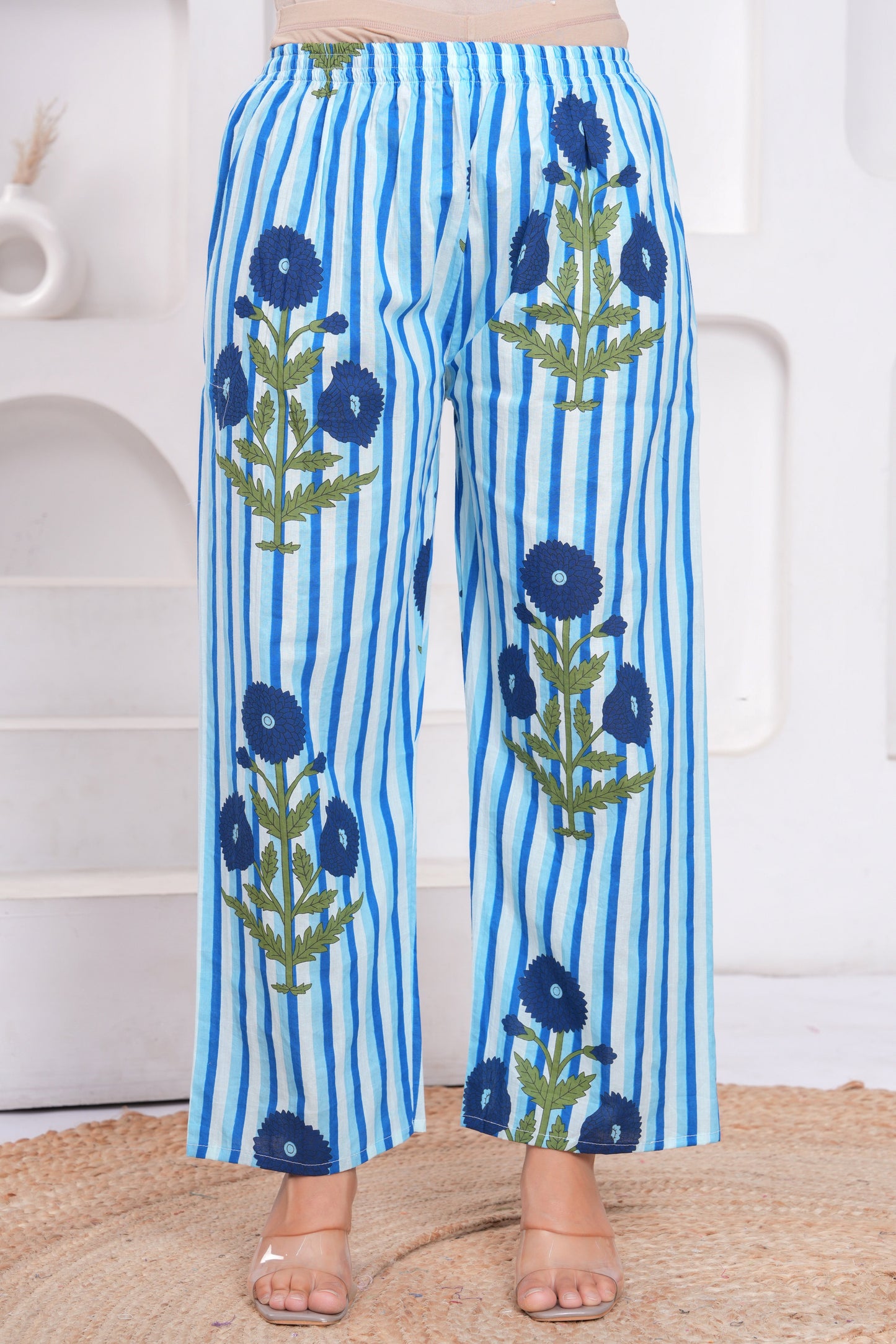 Blue Printed Cotton Kurta and Palazzo Set