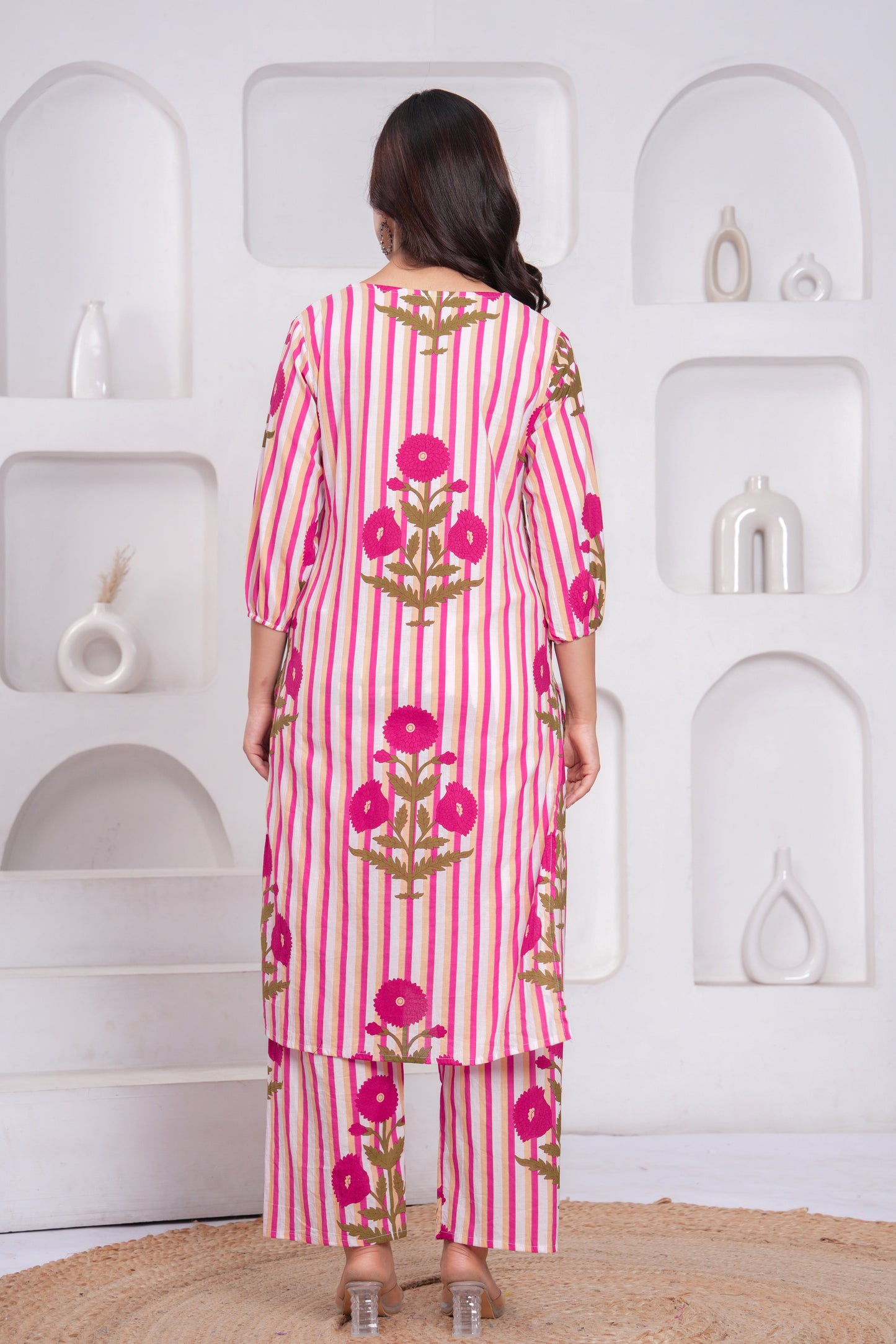 Pink Printed Cotton Kurta and Palazzo Set