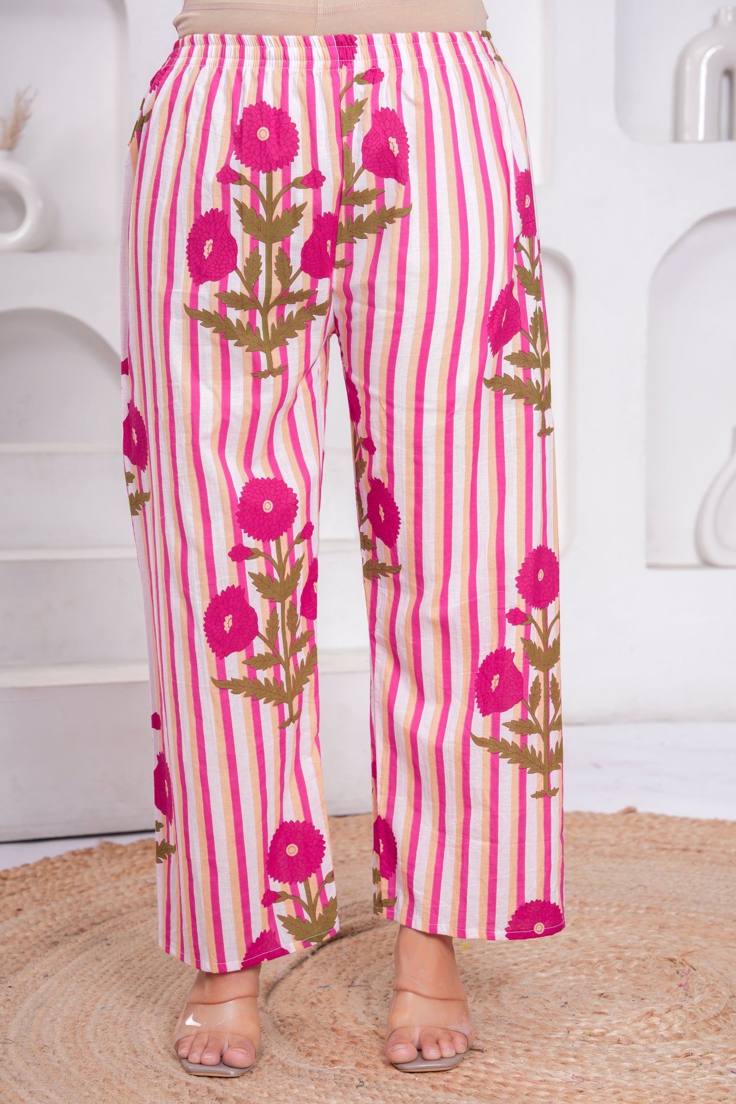 Pink Printed Cotton Kurta and Palazzo Set