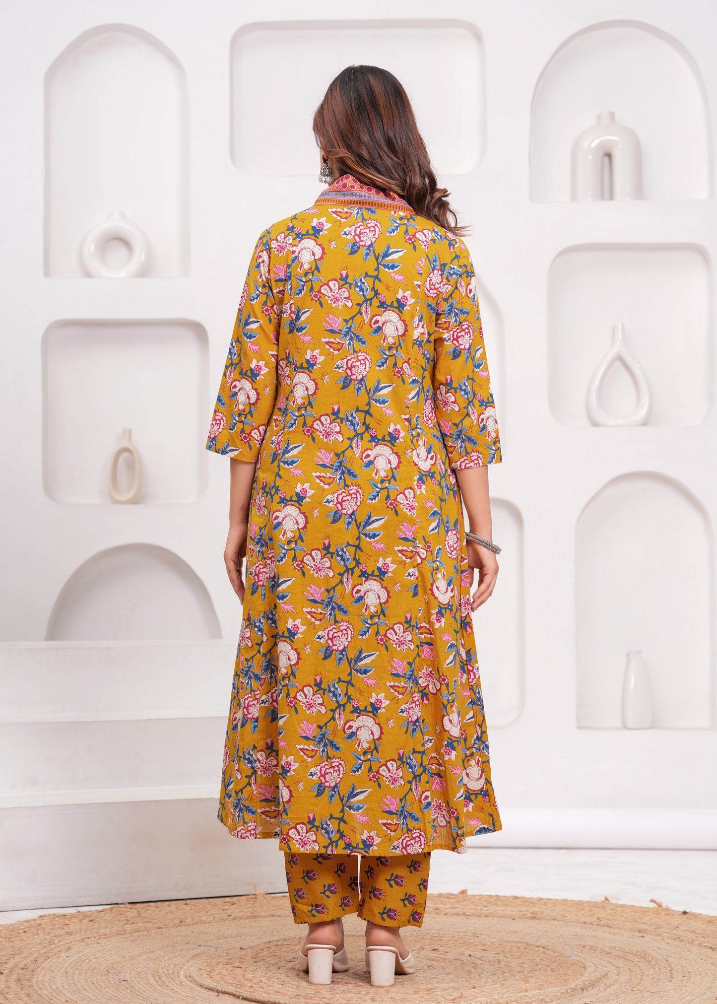 Floral Printed Cotton Kurta and Pant Set with Mulmul Dupatta