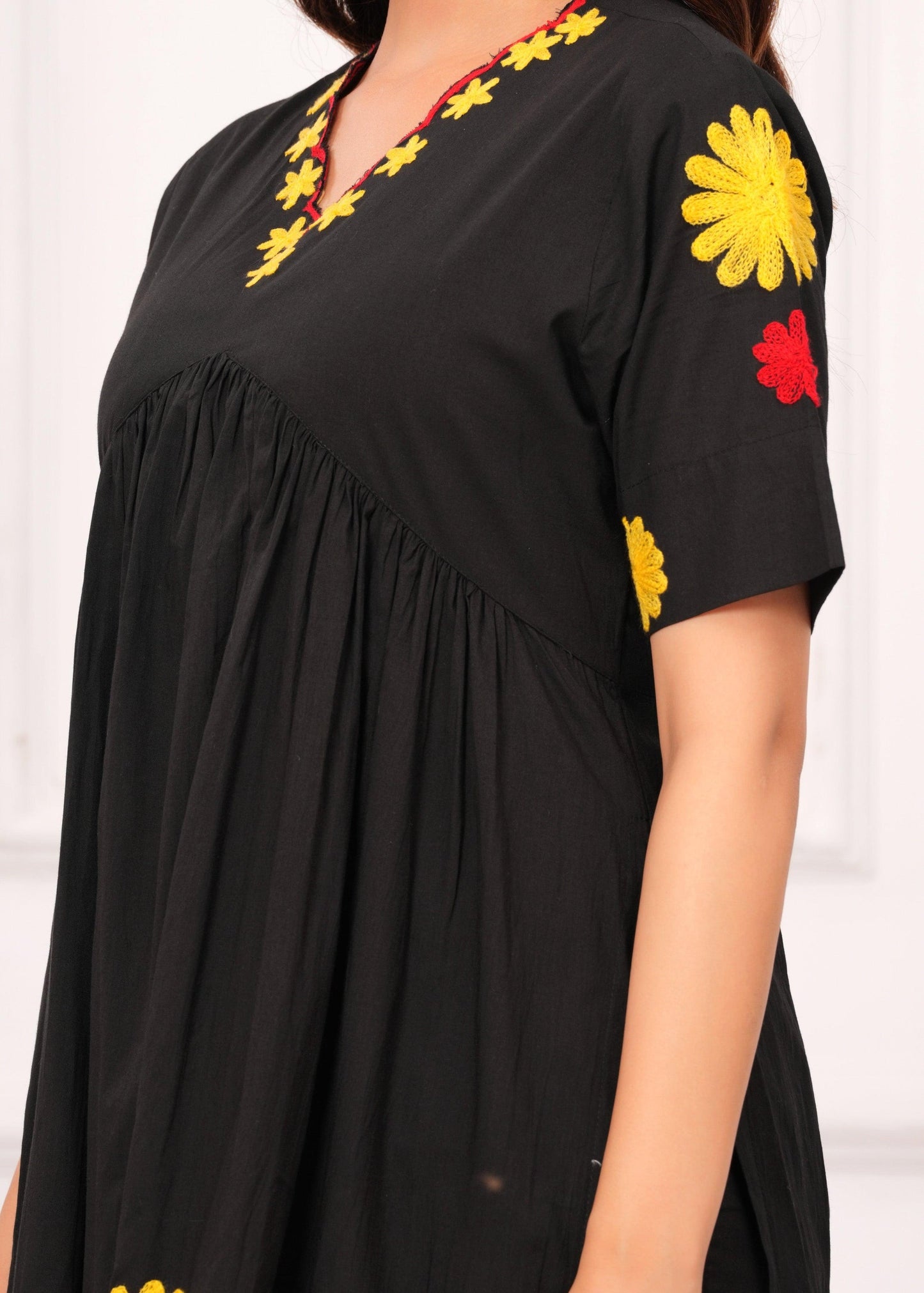 Black Embroidered Cotton Kurta and Pant Set
