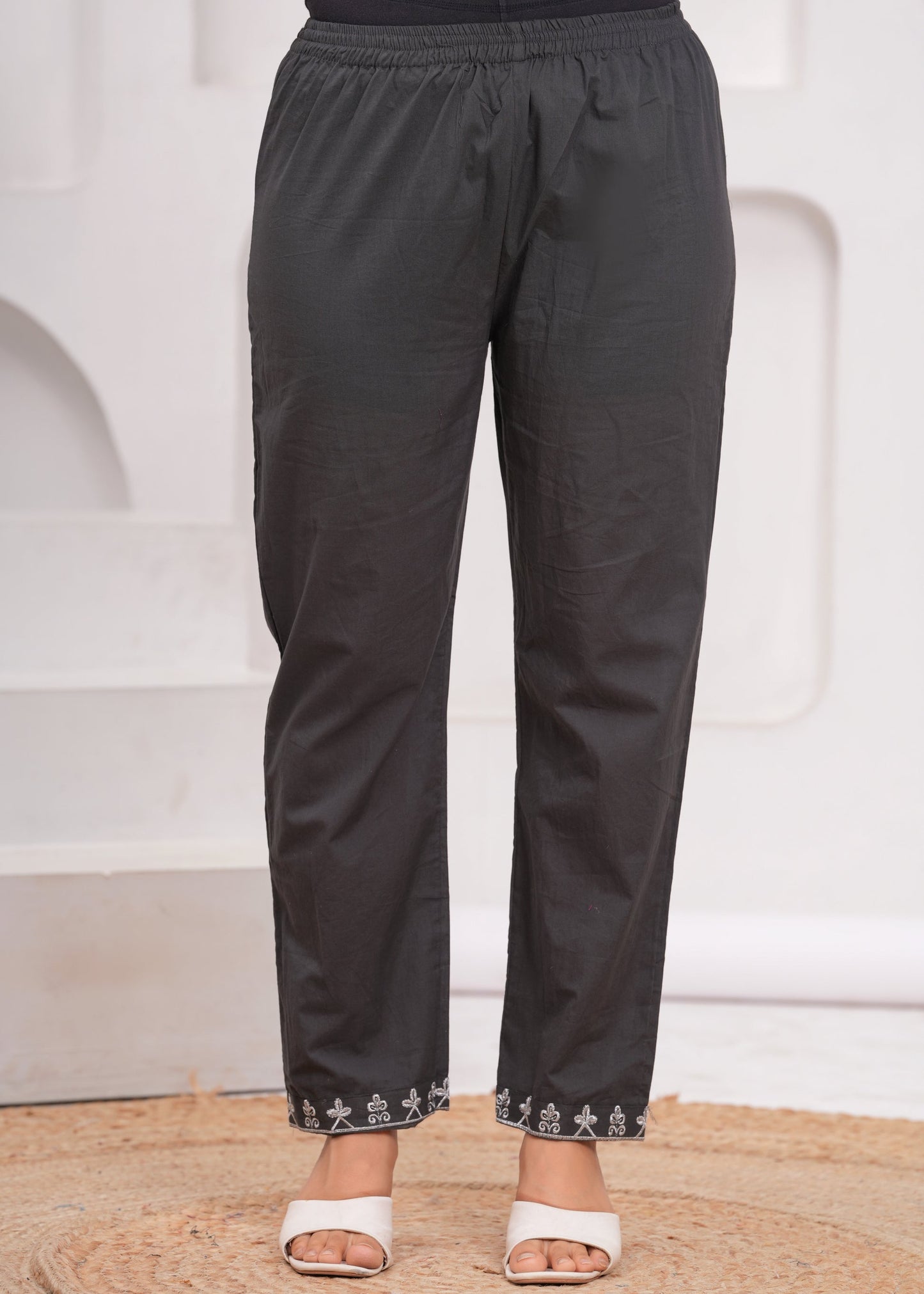 Dark Grey Embroidered Cotton Suit Set