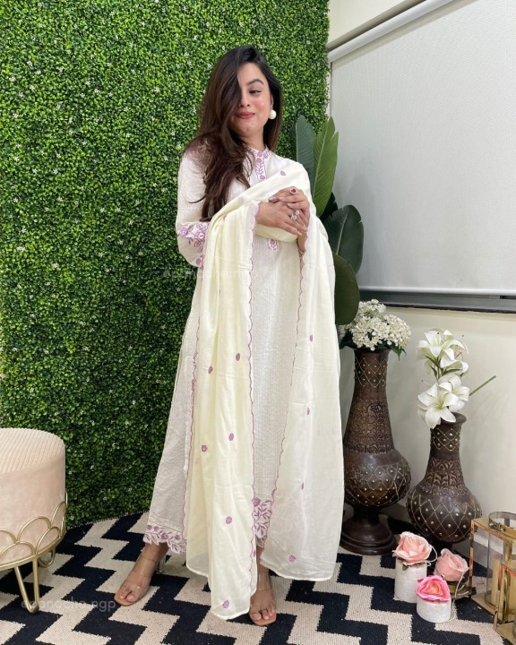 Sale Women Cotton White Supreme Kurta Pant and Mulmul Dupatta set