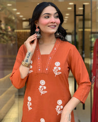 Beautiful Embroidered Cotton Kurta Pant With Dupatta