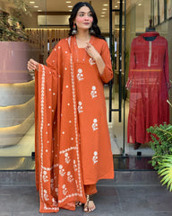 Beautiful Embroidered Cotton Kurta Pant With Dupatta