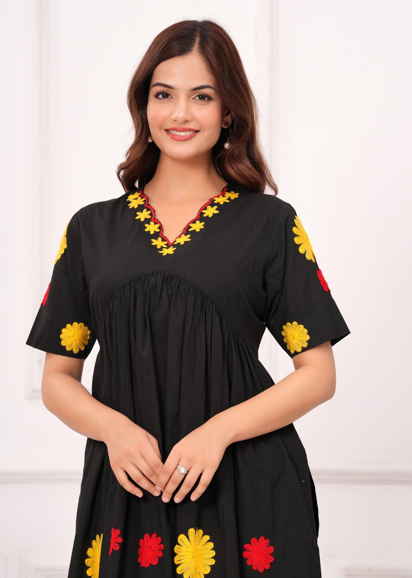 Black Embroidered Cotton Kurta and Pant Set