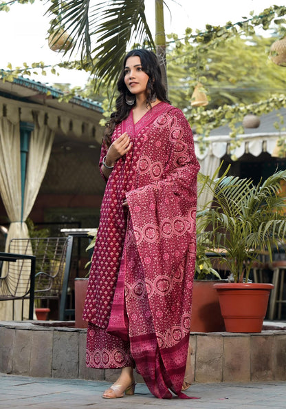 Women cotton kurta pant dupatta set