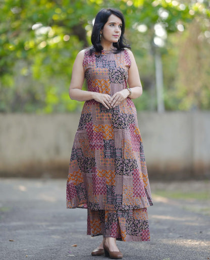 Women ajrakh print kurti Palazzo set