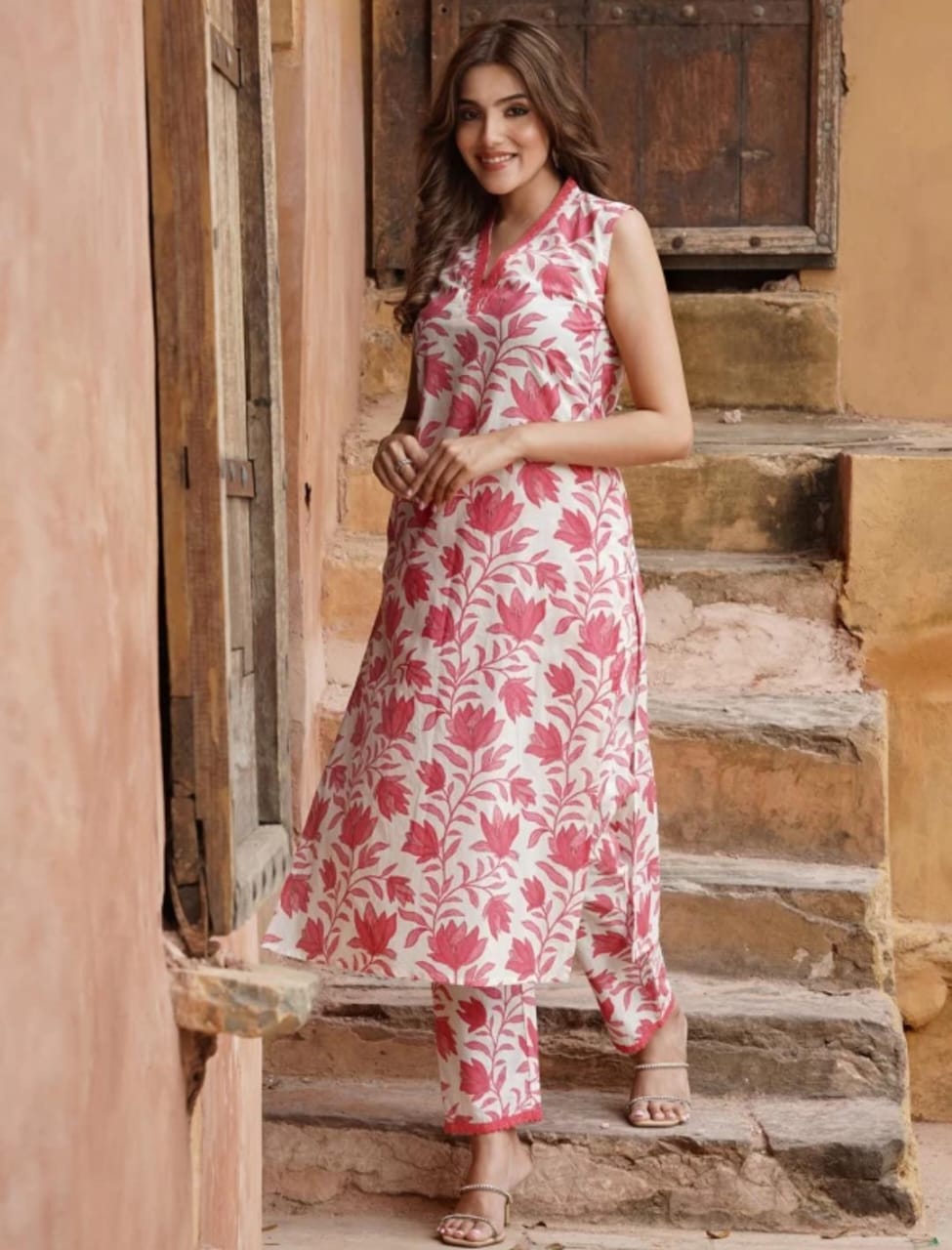 Summer special cotton print kurta pent set