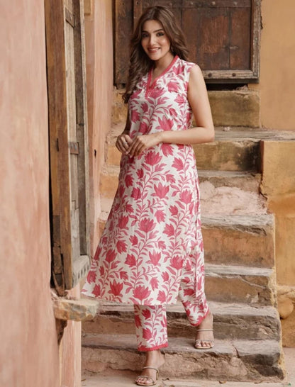 Summer special cotton print kurta pent set