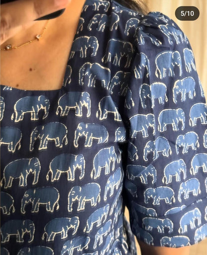 Women cotton elephant print middy gown