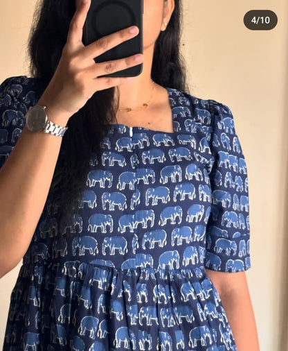 Women cotton elephant print middy gown