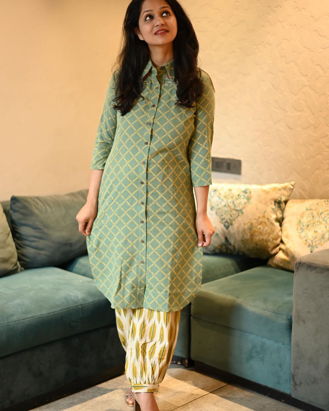 Women cotton pathani suit  with shoulder embroidery and patiyala