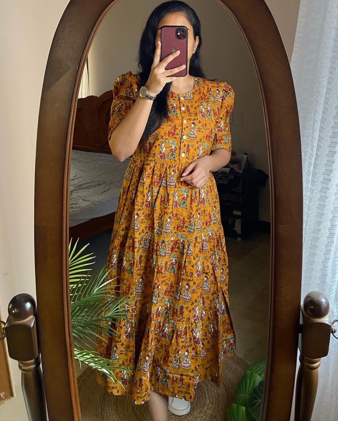 Women cotton traditional printed middy Gown