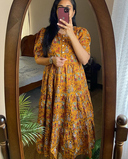 Women cotton traditional printed middy Gown