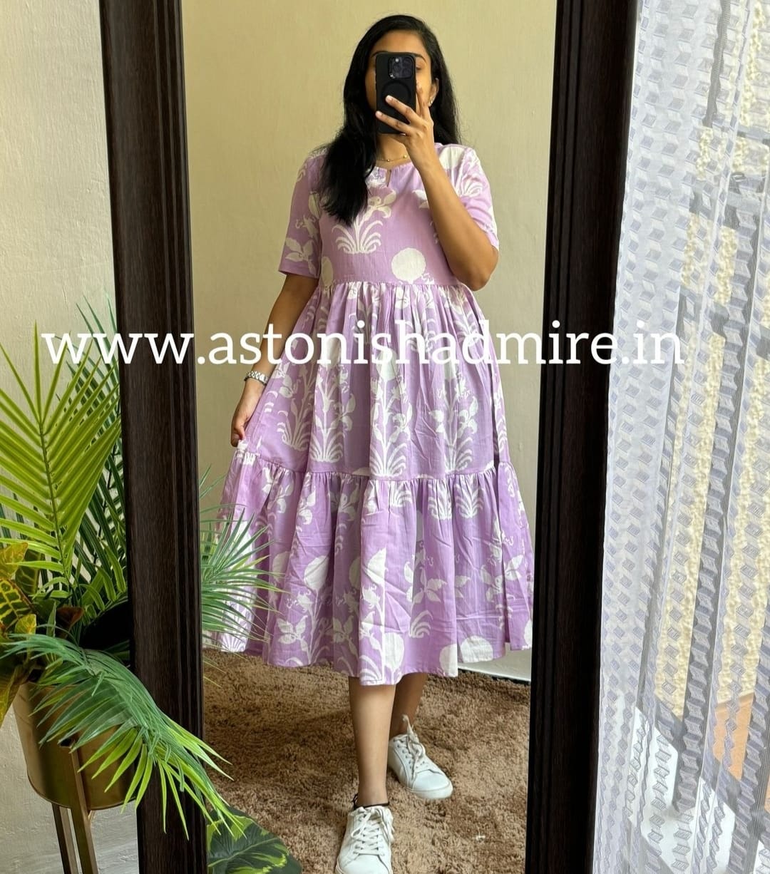 Women cotton ikkat print middy gown