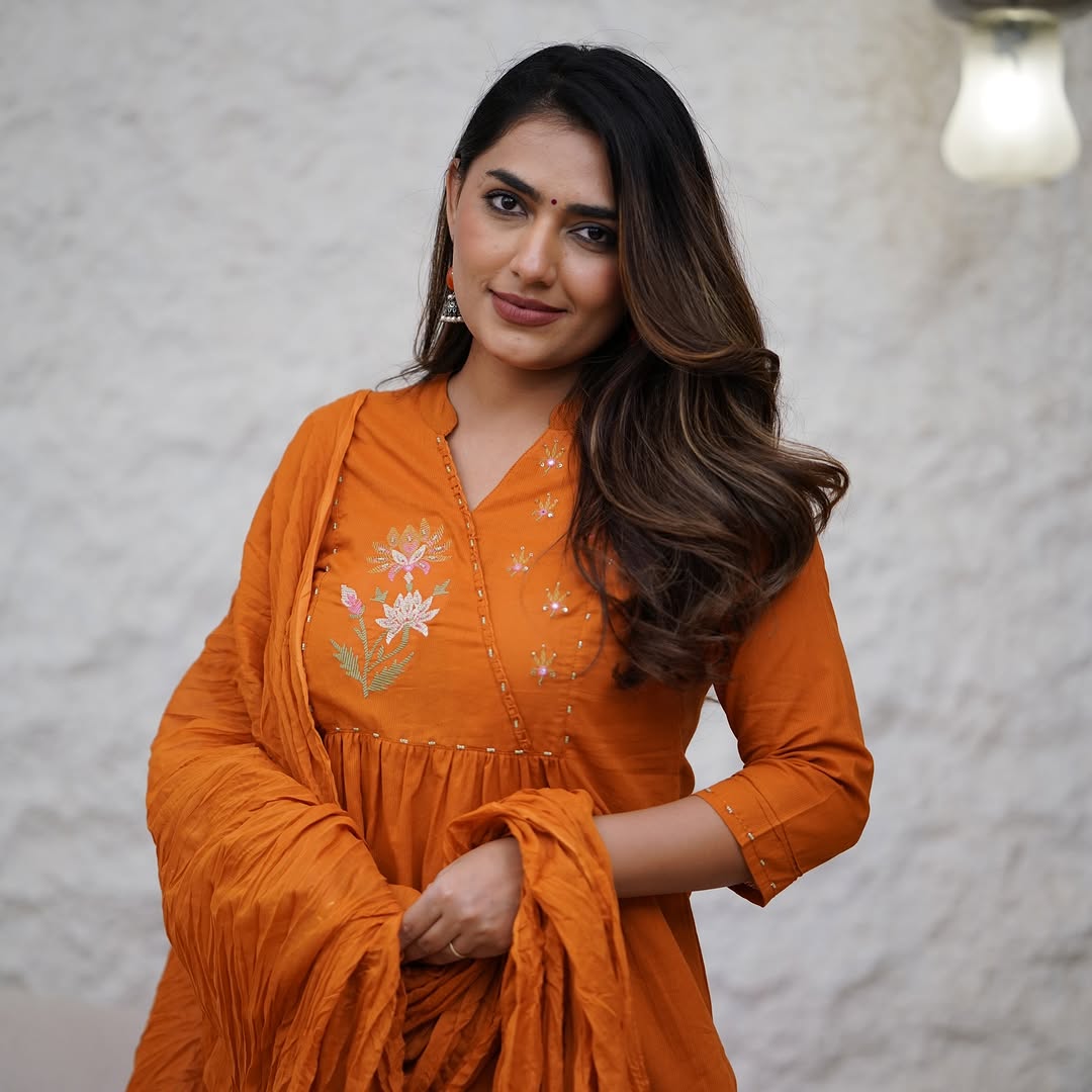 Women Orange Yoke Embroidery Cotton Kurta Pant set