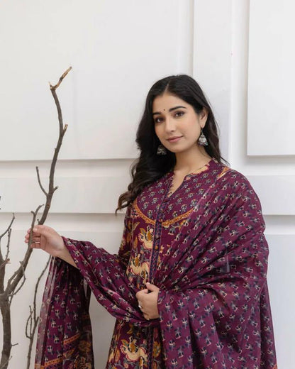 Wine Blossom Elegance Anarkali Set
