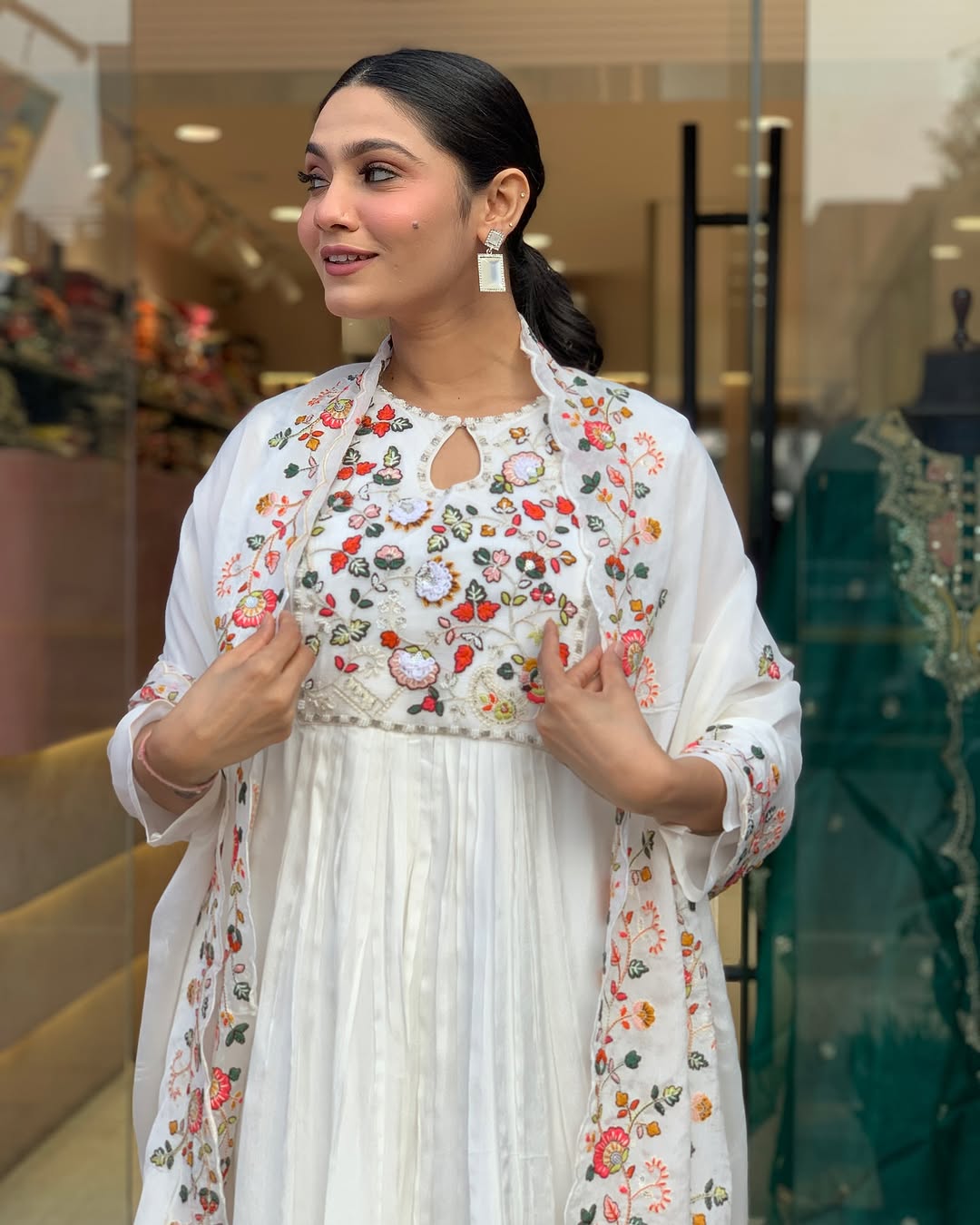 Women White Cotton Embroidery Kurta Pant and Dupatta set