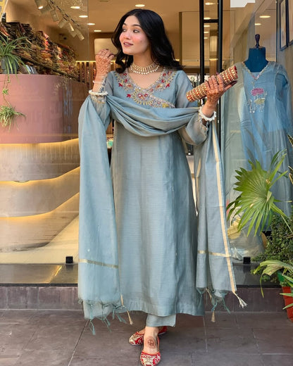Blue Mist Kurta Pant & Dupatta Set