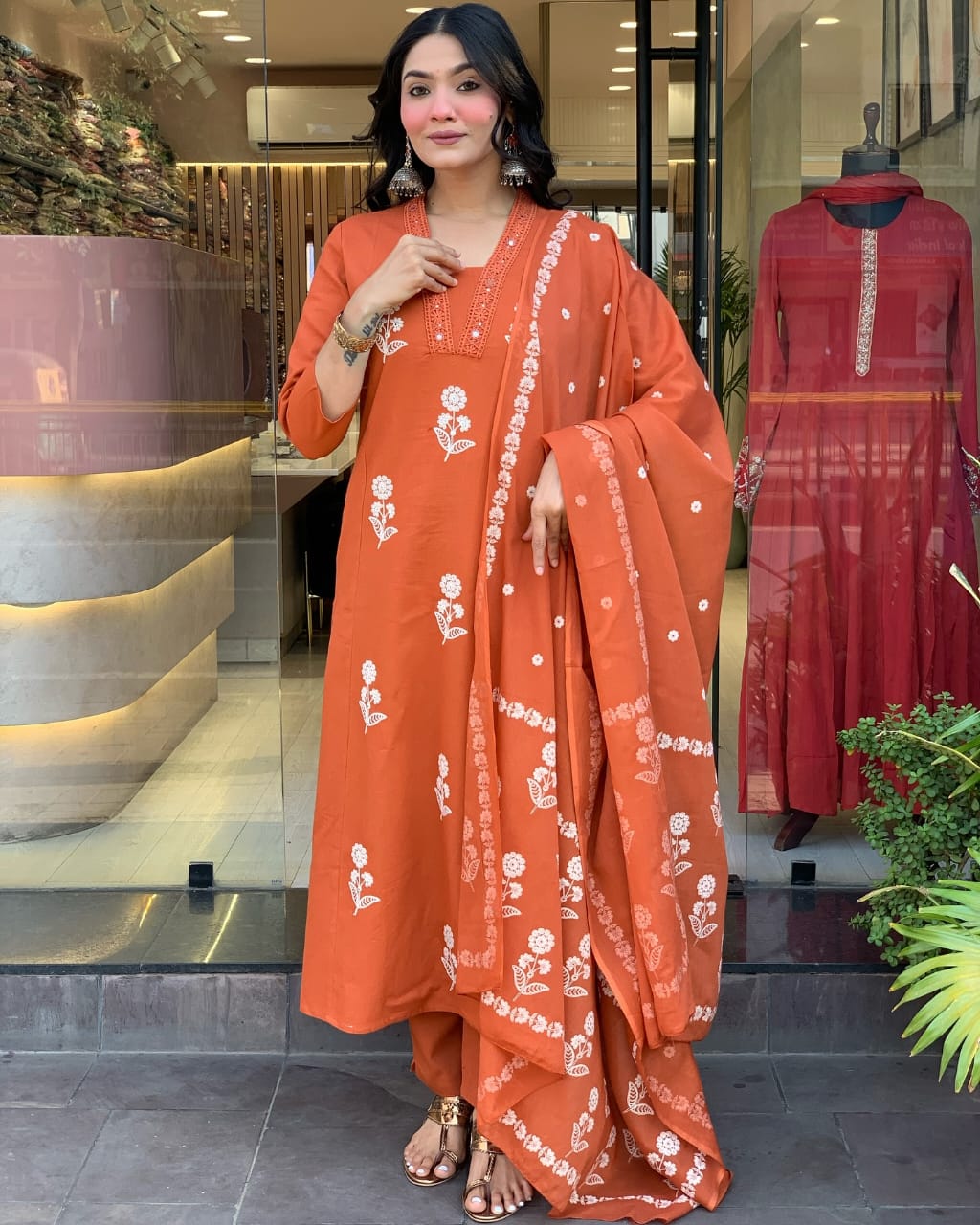 Beautiful Embroidered Cotton Kurta Pant With Dupatta