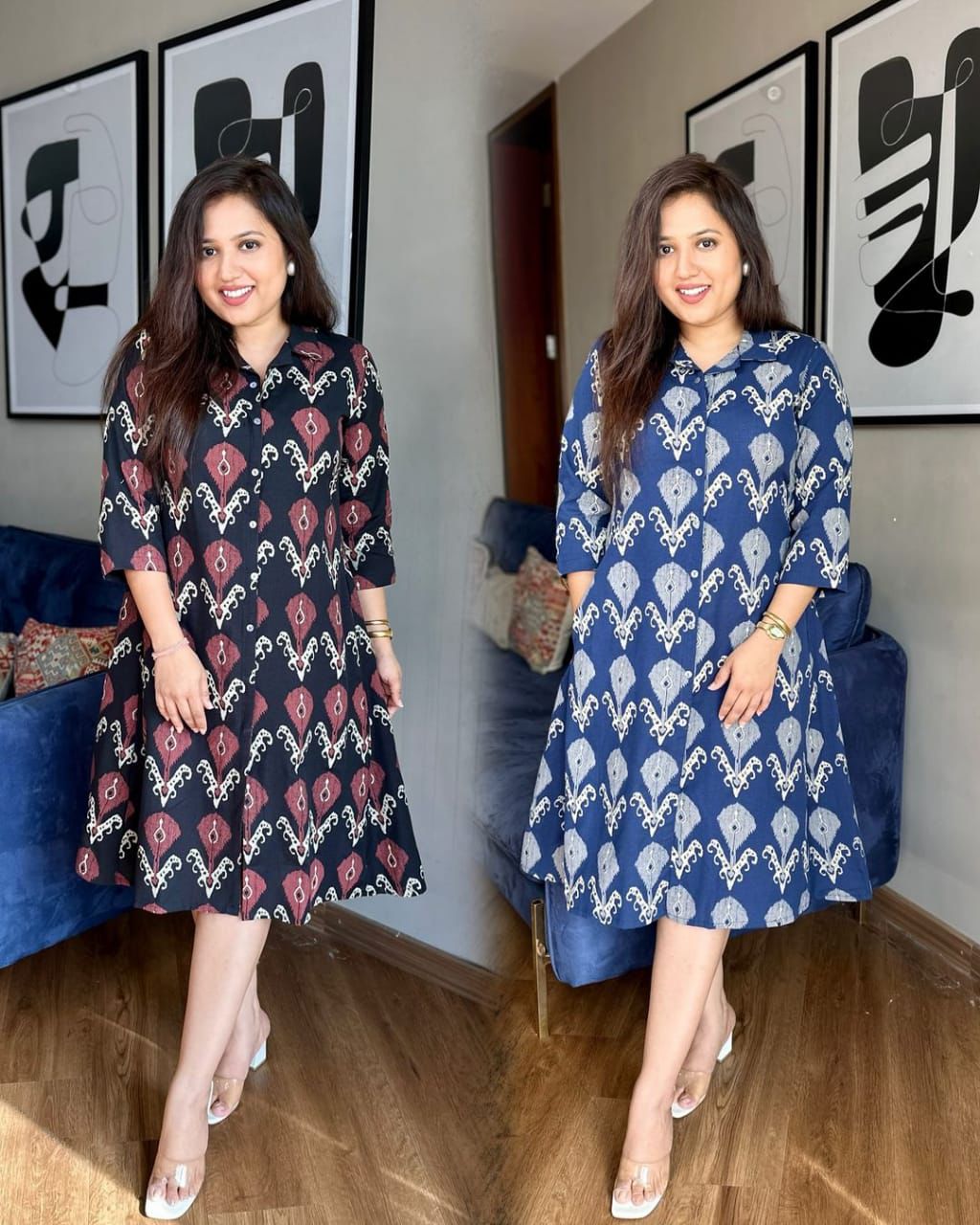 Women cotton printed aline kurta set